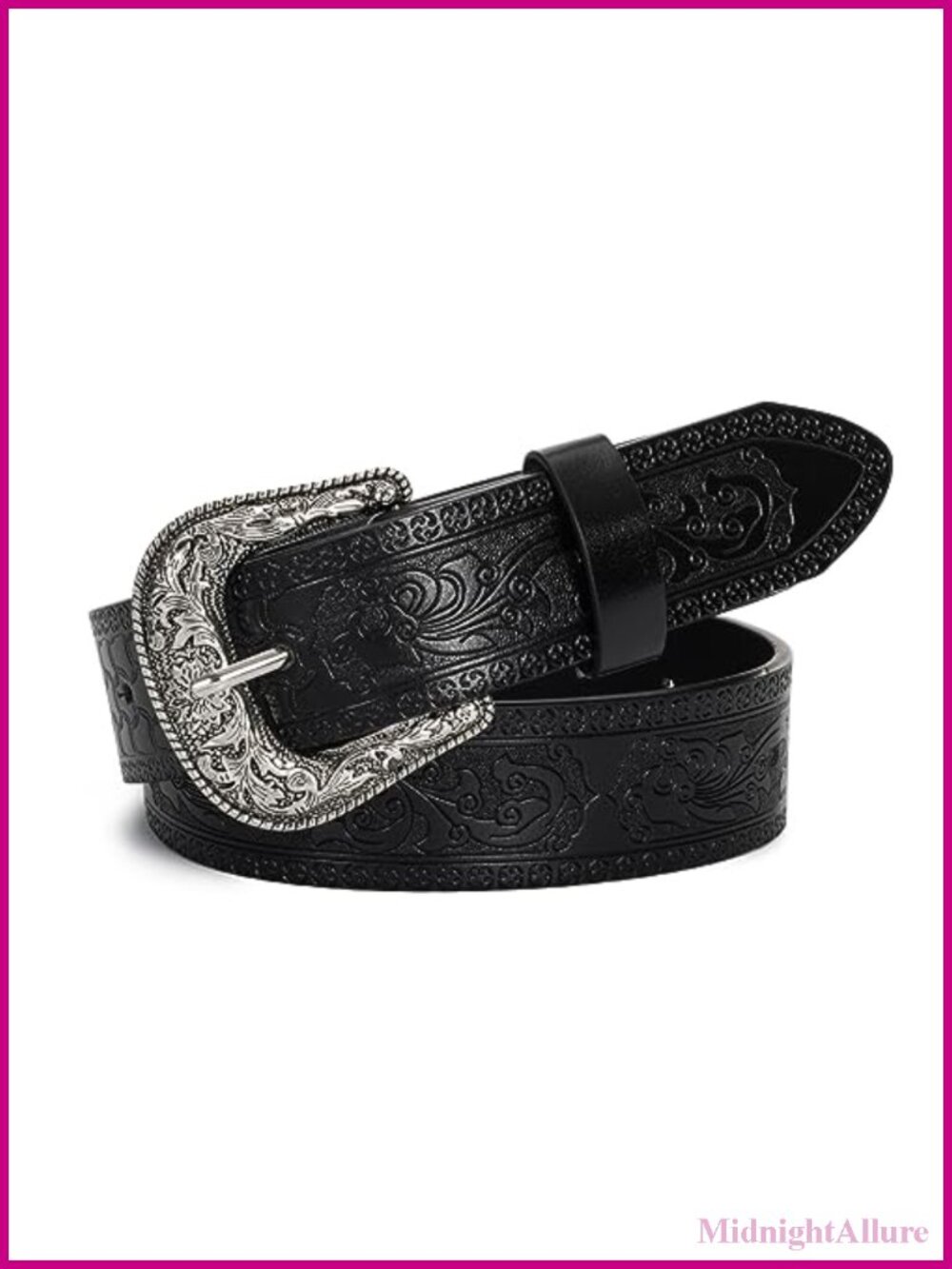 Western Cowboy Belt Carved PU Leather Turquoise Buckle